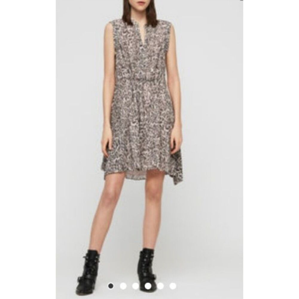 All Saints Women's Clari Kara Dress Animal Print Asymmetric Draped Lined Medium